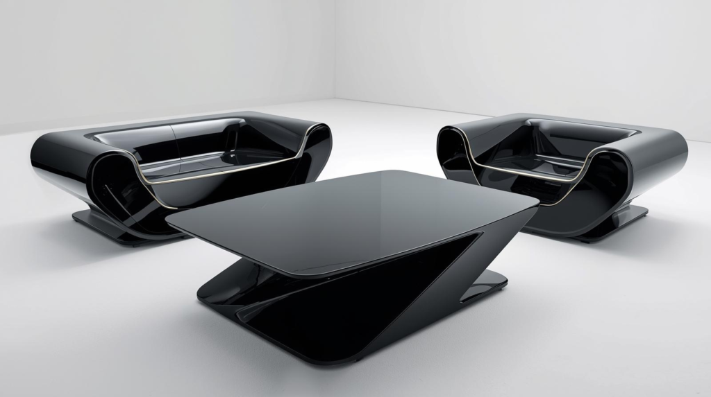 Furniture dengan Finishing High-Gloss dan Gaya Futuristik